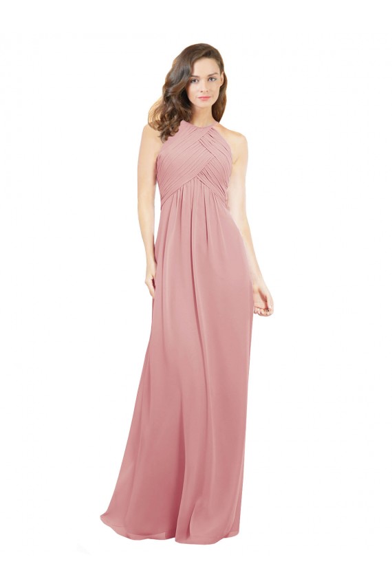 Sleeveless Bliss Pink Halter Neck Keyhole Back Soft Chiffon A-Line Bridesmaid Dress Newcastle
