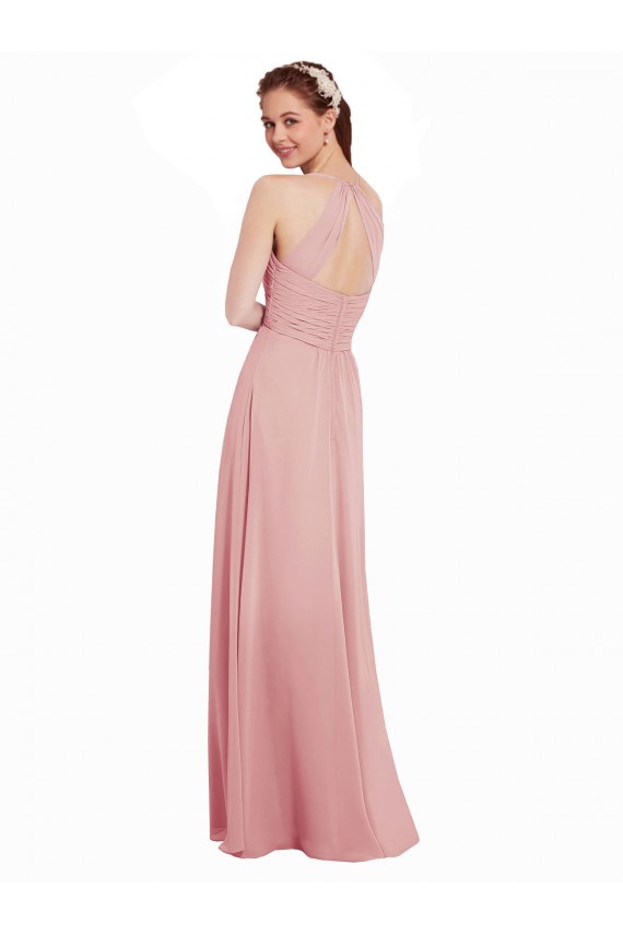 Sleeveless Bliss Pink Halter Neck Keyhole Back Soft Chiffon A-Line Bridesmaid Dress Newcastle