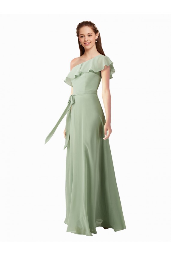 Flutter Sleeves One Shoulder Soft Chiffon A-Line Bridesmaid Dress Newcastle