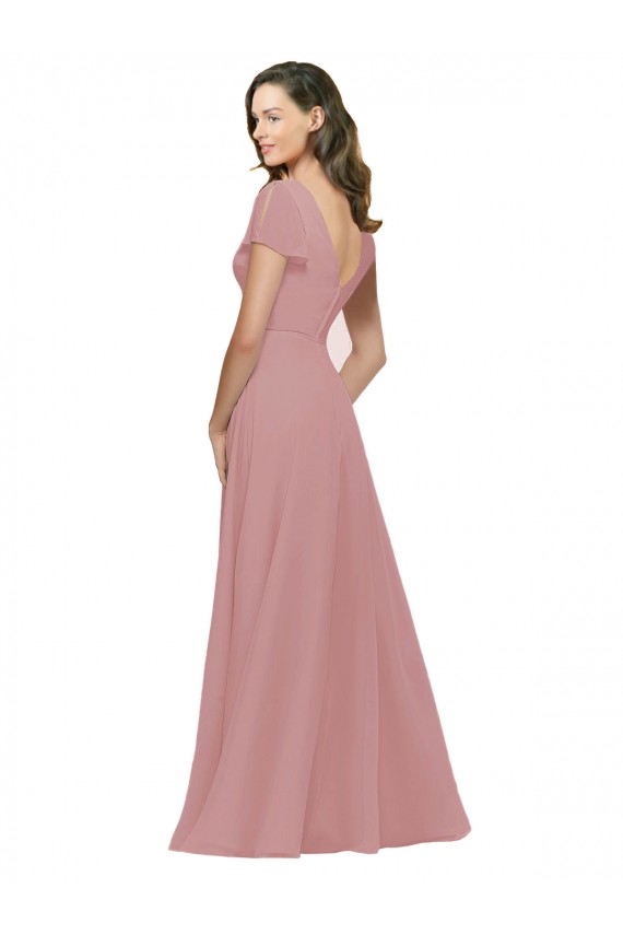 Flutter Sleeves Dusty Pink V-Neck V-Back Chiffon A-Line Bridesmaid Dress / Evening Dress Newcastle