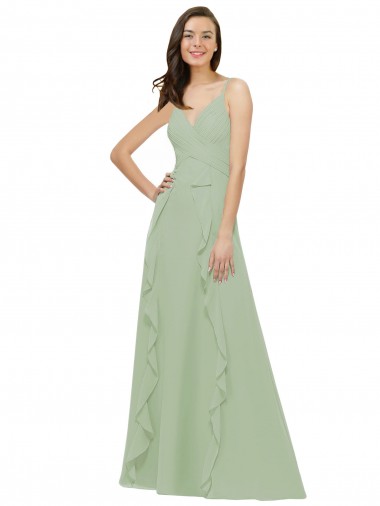 Sleeveless Smoke Green Spaghetti Straps Soft Chiffon A-Line Bridesmaid Dress Newcastle