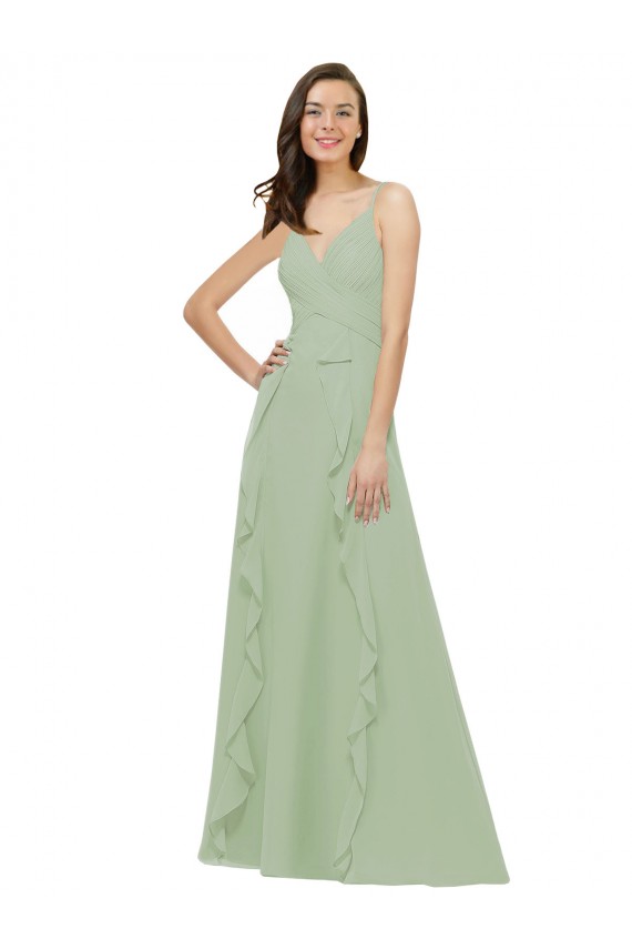 Sleeveless Smoke Green Spaghetti Straps Soft Chiffon A-Line Bridesmaid Dress Newcastle