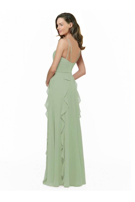 Sleeveless Smoke Green Spaghetti Straps Soft Chiffon A-Line Bridesmaid Dress Newcastle