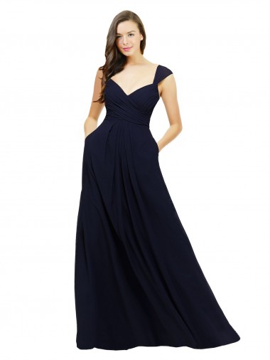 Sleeveless Dark Navy Sweetheart Chiffon A-Line Bridesmaid Gowns Newcastle