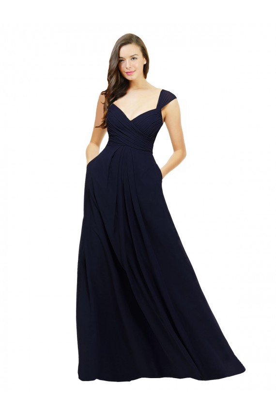 Sleeveless Dark Navy Sweetheart Chiffon A-Line Bridesmaid Gowns Newcastle