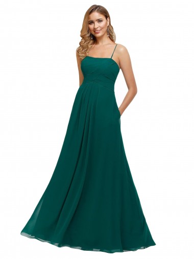 Sleeveless Hunter Spaghetti Straps Low Back Soft Chiffon A-Line Bridesmaid Dress Newcastle