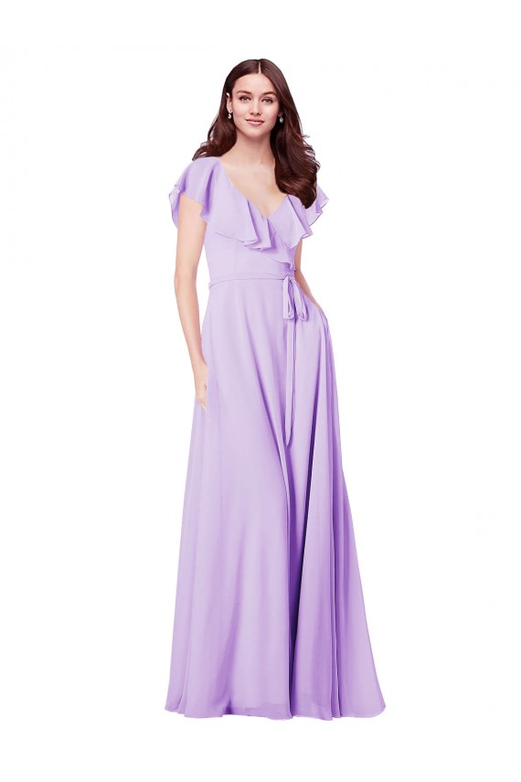 Cap Sleeves Lilac V-Neck V-Back Soft Chiffon A-Line Bridesmaid Dress / Formal Dress Newcastle