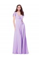 Cap Sleeves Lilac V-Neck V-Back Soft Chiffon A-Line Bridesmaid Dress / Formal Dress Newcastle