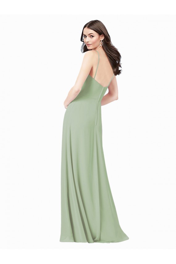 Sleeveless Smoke Green Spaghetti Straps Soft Chiffon A-Line Bridesmaid Dresses Newcastle