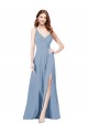 Sleeveless Dusty Blue Spaghetti Straps Keyhole Back Soft Chiffon A-Line Formal Dress / Bridesmaid Dress Newcastle