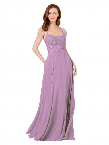 Sleeveless Dark Lavender Spaghetti Straps Soft Chiffon & Lace A-Line Bridesmaid Dress Newcastle