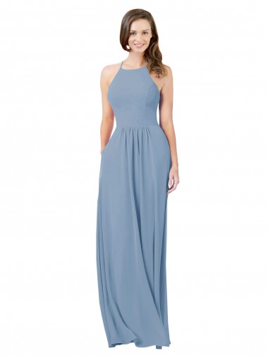 Sleeveless Halter Keyhole Back Chiffon A-Line Bridesmaid Gowns Newcastle