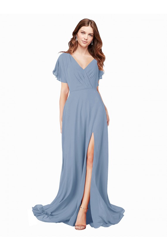 Cap Sleeves V-Neck Soft Chiffon A-Line Black Tie Prom Dress / Bridesmaid Dress Newcastle