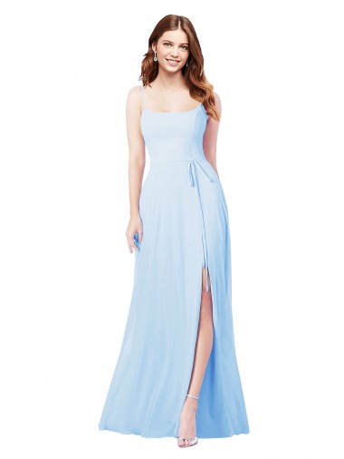 Sleeveless Light Sky Blue Spaghetti Straps Soft Chiffon Sheath Bridesmaid Dress Newcastle