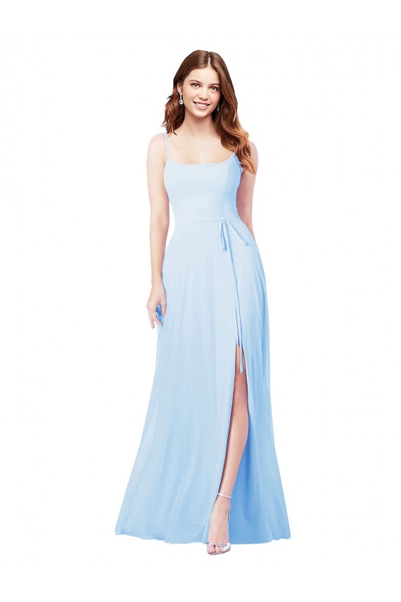Sleeveless Light Sky Blue Spaghetti Straps Soft Chiffon Sheath Bridesmaid Dress Newcastle