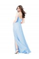 Sleeveless Light Sky Blue Spaghetti Straps Soft Chiffon Sheath Bridesmaid Dress Newcastle