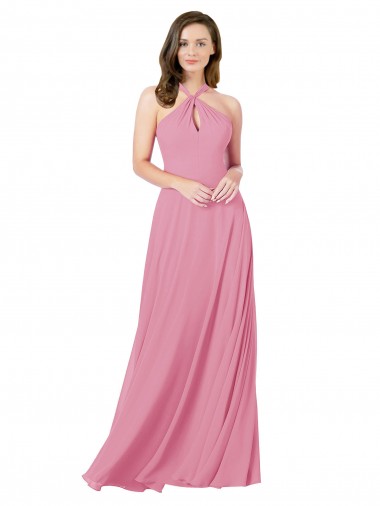 Sleeveless Halter Neck Keyhole Back Soft Chiffon A-Line Prom Dress / Bridesmaid Dress Newcastle