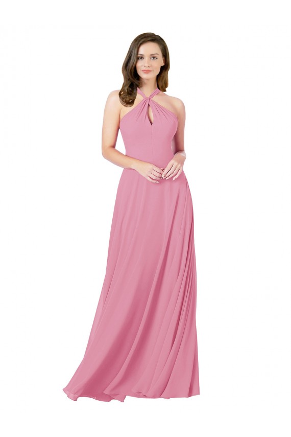 Sleeveless Halter Neck Keyhole Back Soft Chiffon A-Line Prom Dress / Bridesmaid Dress Newcastle