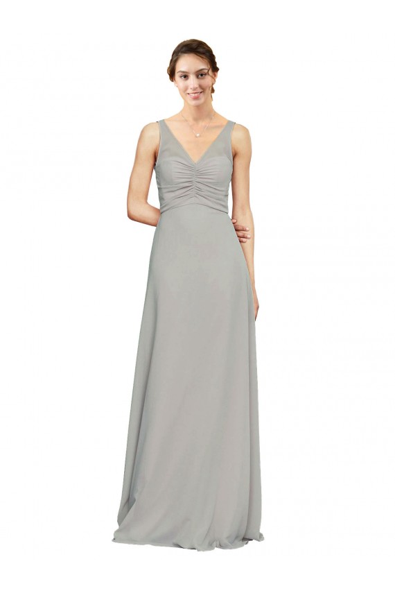 Sleeveless Silver V-Neck Soft Chiffon A-Line Bridesmaid Dress Newcastle