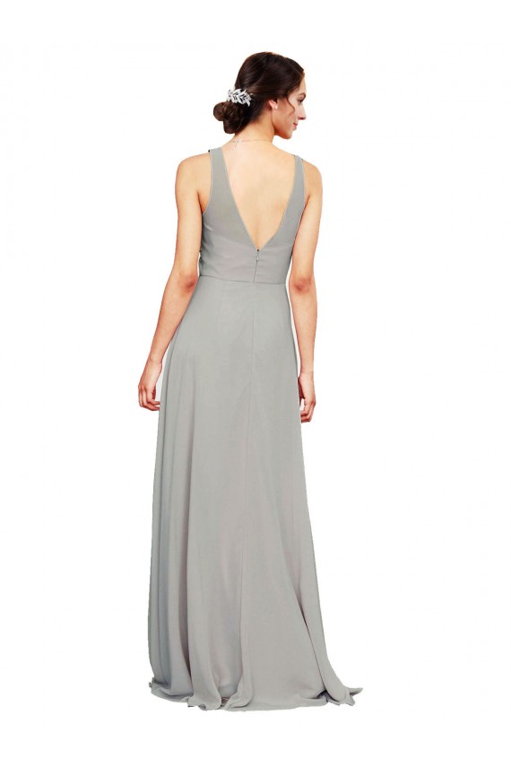 Sleeveless Silver V-Neck Soft Chiffon A-Line Bridesmaid Dress Newcastle