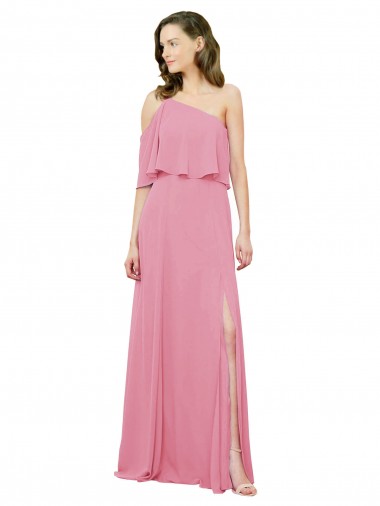 Sleeveless Skin Pink One Shoulder Soft Chiffon A-Line Bridal Party Dress Newcastle