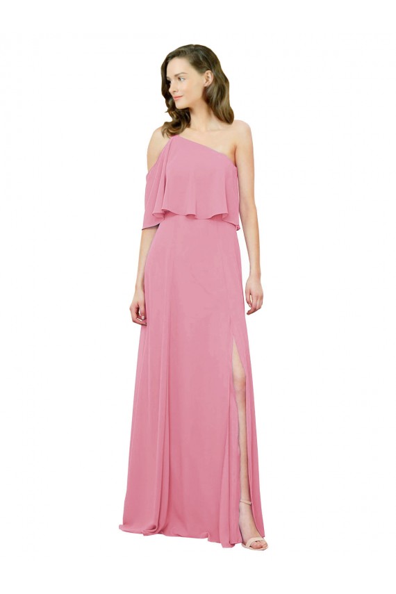 Sleeveless Skin Pink One Shoulder Soft Chiffon A-Line Bridal Party Dress Newcastle