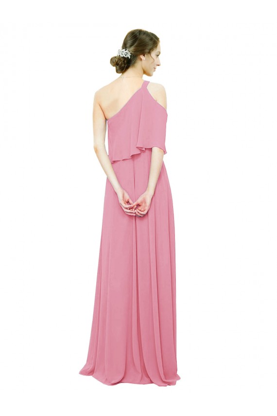 Sleeveless Skin Pink One Shoulder Soft Chiffon A-Line Bridal Party Dress Newcastle