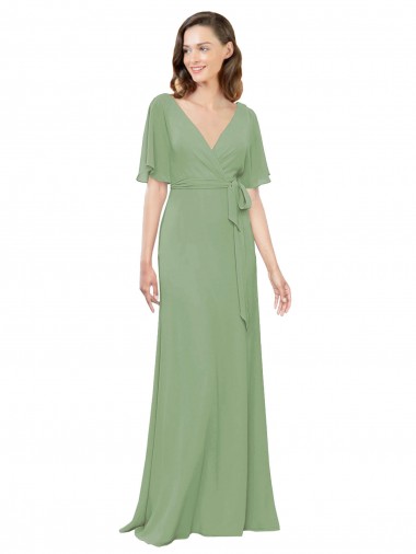 Short Flutter Sleeves V-Neck Soft Chiffon A-Line Bridesmaid Dress Newcastle