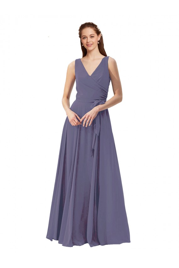 Sleeveless Silver Stone V-Neck Soft Chiffon A-Line Bridesmaid Dress Newcastle