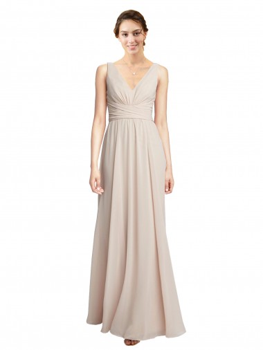 Sleeveless Cream Pink V-Neck Soft Chiffon A-Line Formal Dress / Bridesmaid Dress Newcastle