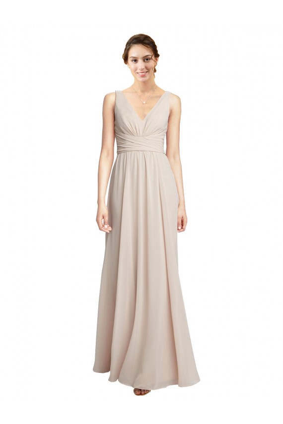 Sleeveless Cream Pink V-Neck Soft Chiffon A-Line Formal Dress / Bridesmaid Dress Newcastle