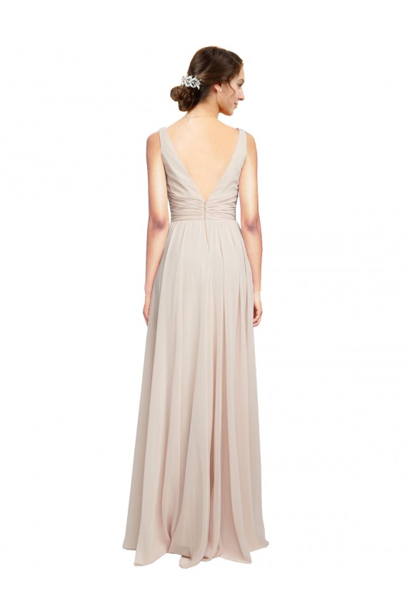Sleeveless Cream Pink V-Neck Soft Chiffon A-Line Formal Dress / Bridesmaid Dress Newcastle