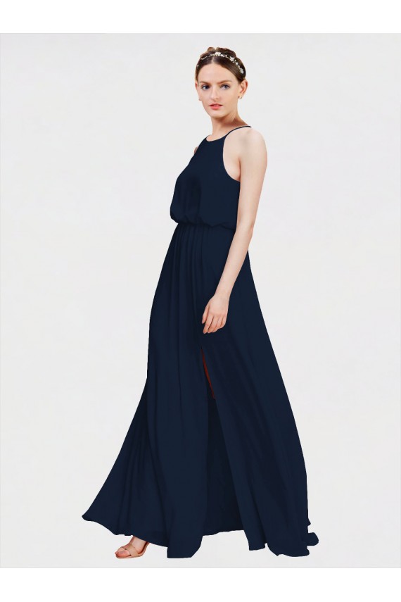 Sleeveless Dark Navy Halter Neck Chiffon A-Line Bridesmaid Dresses Newcastle