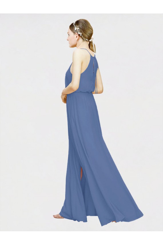 Sleeveless Dark Navy Halter Neck Chiffon A-Line Bridesmaid Dresses Newcastle