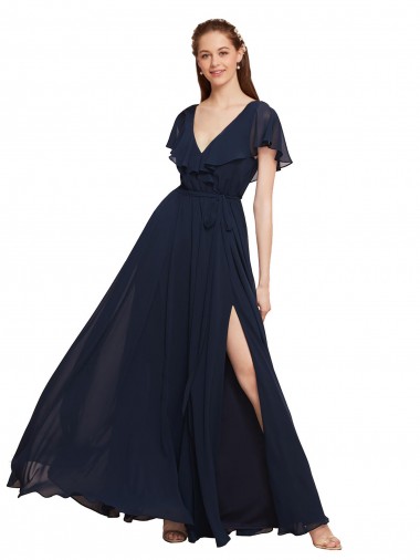 Cap Sleeves V-Neck V-Back Chiffon A-Line Evening Gowns / Bridesmaid Dresses Newcastle