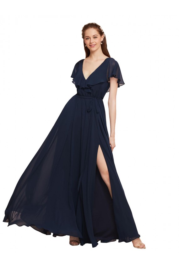 Cap Sleeves V-Neck V-Back Chiffon A-Line Evening Gowns / Bridesmaid Dresses Newcastle