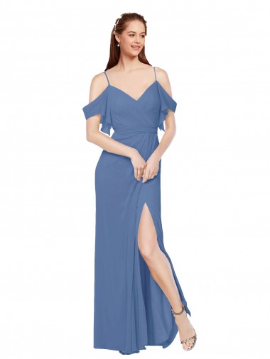 Sleeveless Windsor Blue Off the Shoulder Soft Chiffon A-Line Bridesmaid Dress Newcastle