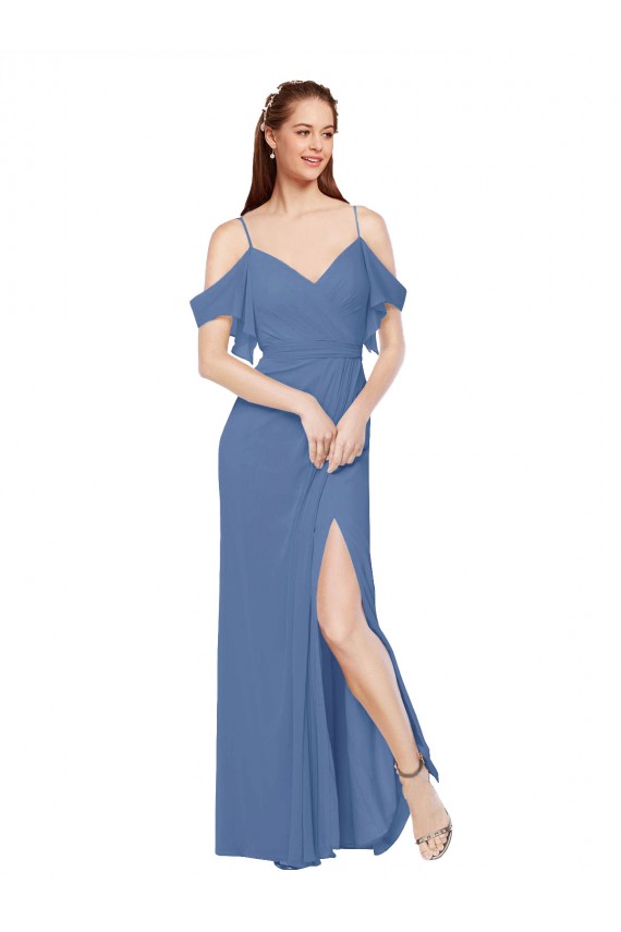 Sleeveless Windsor Blue Off the Shoulder Soft Chiffon A-Line Bridesmaid Dress Newcastle