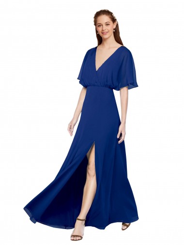 Flutter Sleeves V-Neck Open Back Chiffon A-Line Bridesmaid Dress / Evening Gowns Newcastle