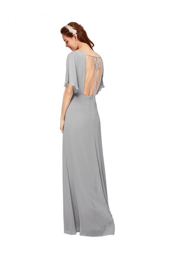 Flutter Sleeves V-Neck Open Back Chiffon A-Line Bridesmaid Dress / Evening Gowns Newcastle