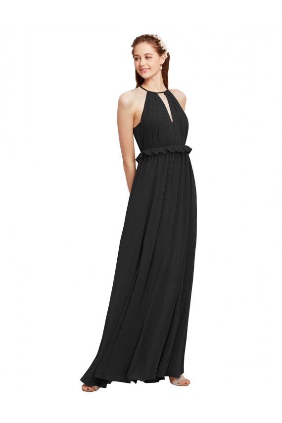 Sleeveless Black Halter Neck Keyhole Back Soft Chiffon Sheath Bridesmaid Dress Newcastle