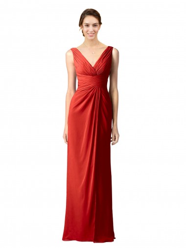 Sleeveless Red V-Neck V-Back Soft Chiffon Sheath Bridesmaid Dress Newcastle