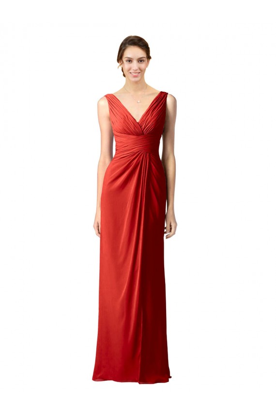 Sleeveless Red V-Neck V-Back Soft Chiffon Sheath Bridesmaid Dress Newcastle