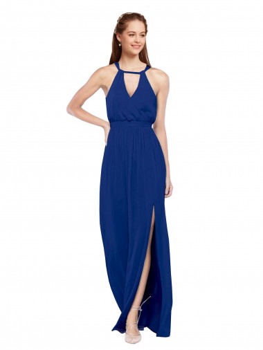 Sleeveless Royal Blue High Neck Soft Chiffon A-Line Bridesmaid Dress Newcastle