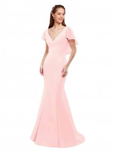 Flutter Sleeves V-Neck Low Back Soft Chiffon Mermaid Bridesmaid Dress Newcastle