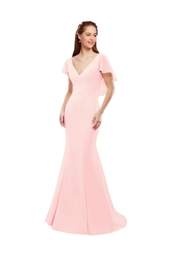 Flutter Sleeves V-Neck Low Back Soft Chiffon Mermaid Bridesmaid Dress Newcastle