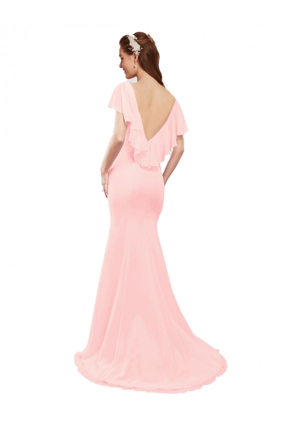Flutter Sleeves V-Neck Low Back Soft Chiffon Mermaid Bridesmaid Dress Newcastle