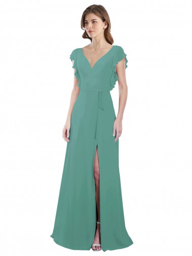 Cap Sleeves V-Neck V-Back Soft Chiffon A-Line Formal Dress / Bridesmaid Dress Newcastle