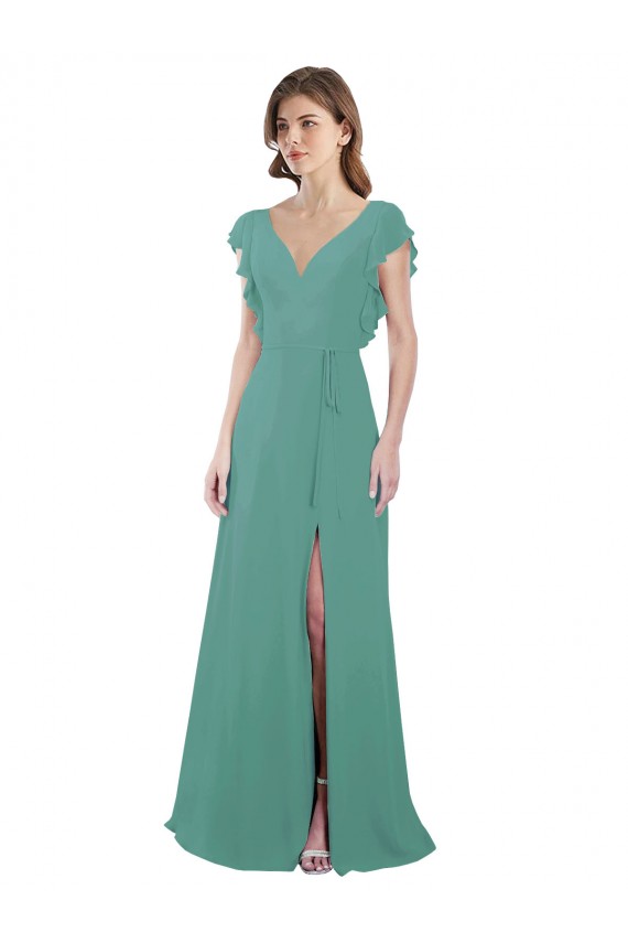 Cap Sleeves V-Neck V-Back Soft Chiffon A-Line Formal Dress / Bridesmaid Dress Newcastle