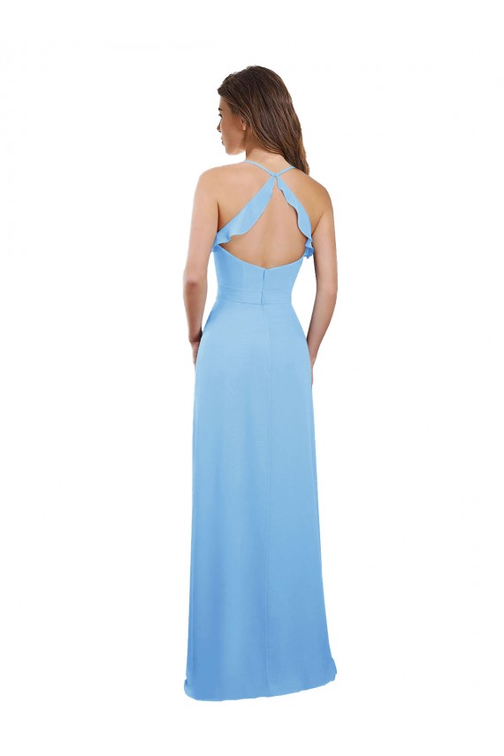 Sleeveless Periwinkle Spaghetti Straps Open Back Soft Chiffon A-Line Bridesmaid Dress Newcastle